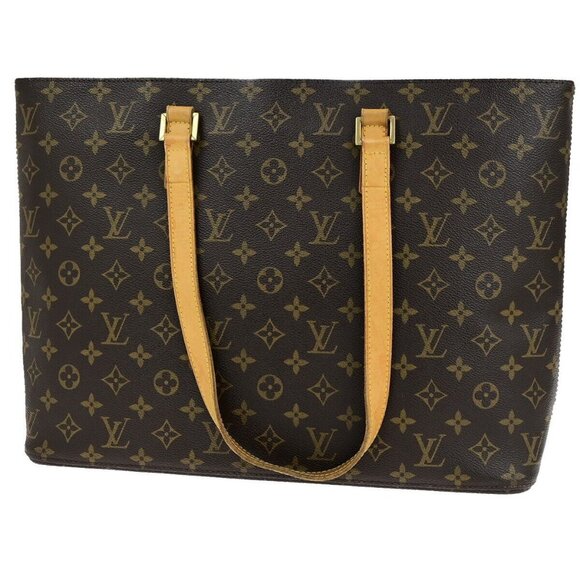 LOUIS VUITTON Logo Luco Shoulder Tote Bag Monogram Leather Brown - Picture 1 of 16